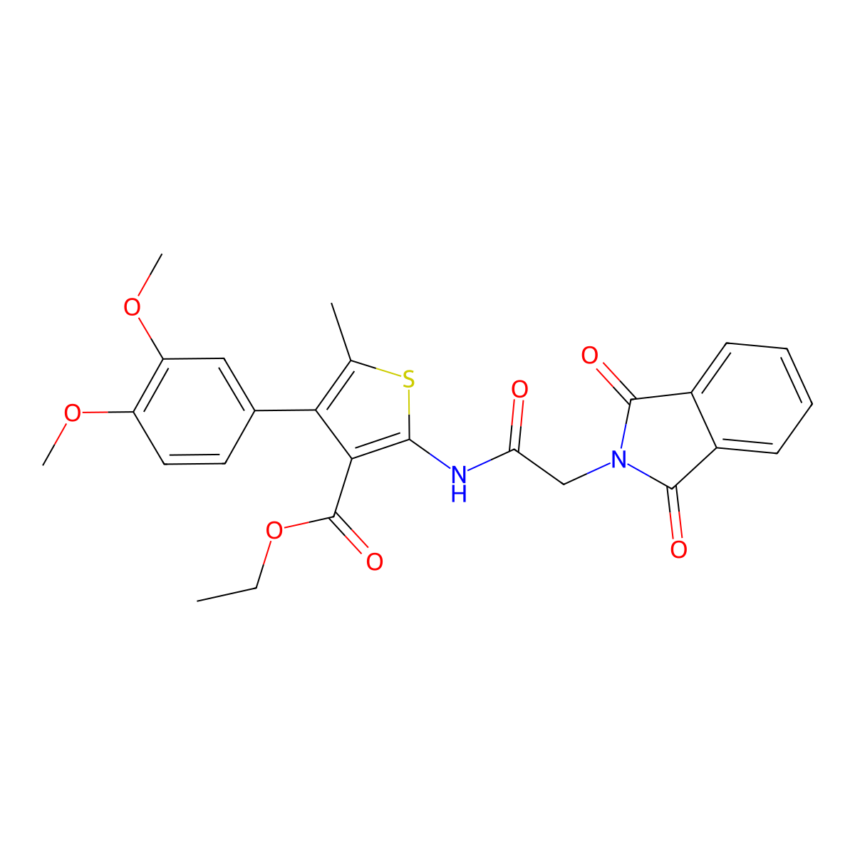 Ethyl 4-(3,4-dimethoxyphenyl)-2-(2-(1,3-dioxoisoindolin-2-yl)acetamido)-5-methylthiophene-3-carboxylate molecular structure, CAS 462090-70-6