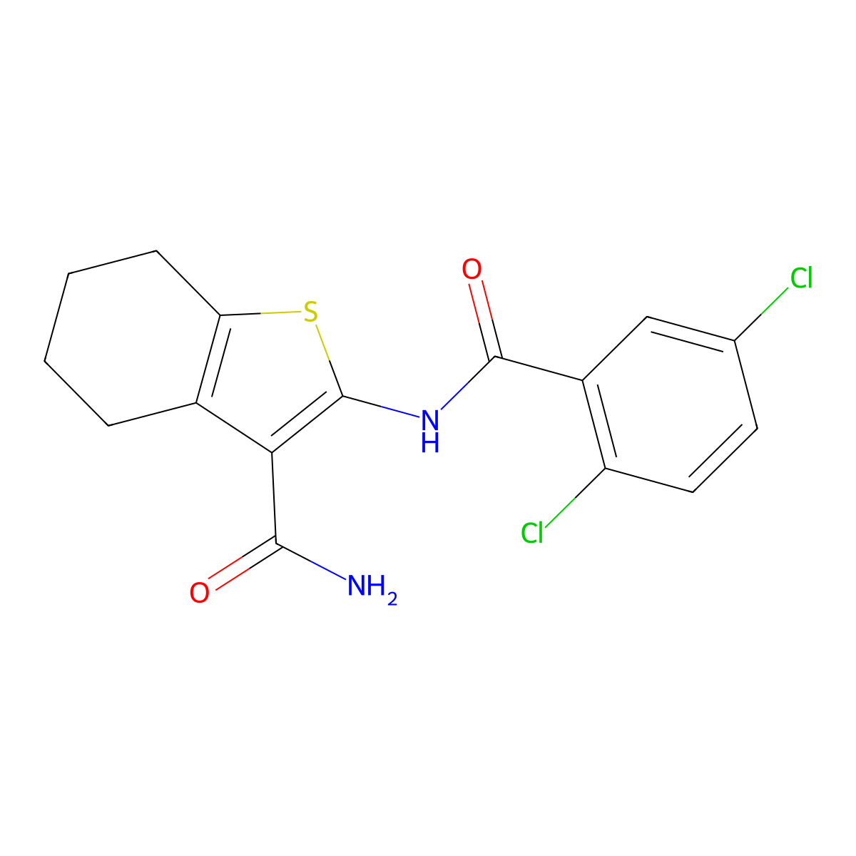 2-(2,5-Dichlorobenzamido)-4,5,6,7-tetrahydrobenzo[b]thiophene-3-carboxamide molecular structure, CAS 462095-93-8