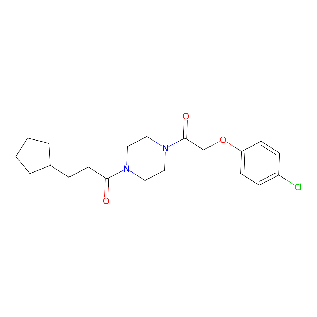 1-[4-[2-(4-Chlorophenoxy)acetyl]piperazin-1-yl]-3-cyclopentylpropan-1-one molecular structure, CAS 462096-53-3