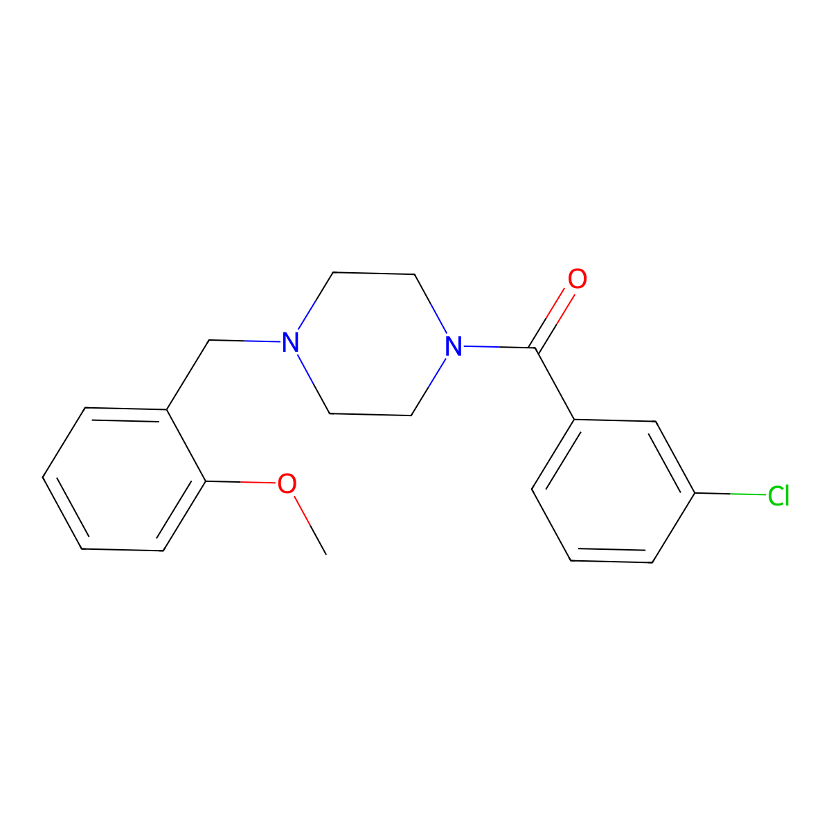 (3-Chlorophenyl)[4-(2-methoxybenzyl)piperazin-1-yl]methanone molecular structure, CAS 462097-14-9