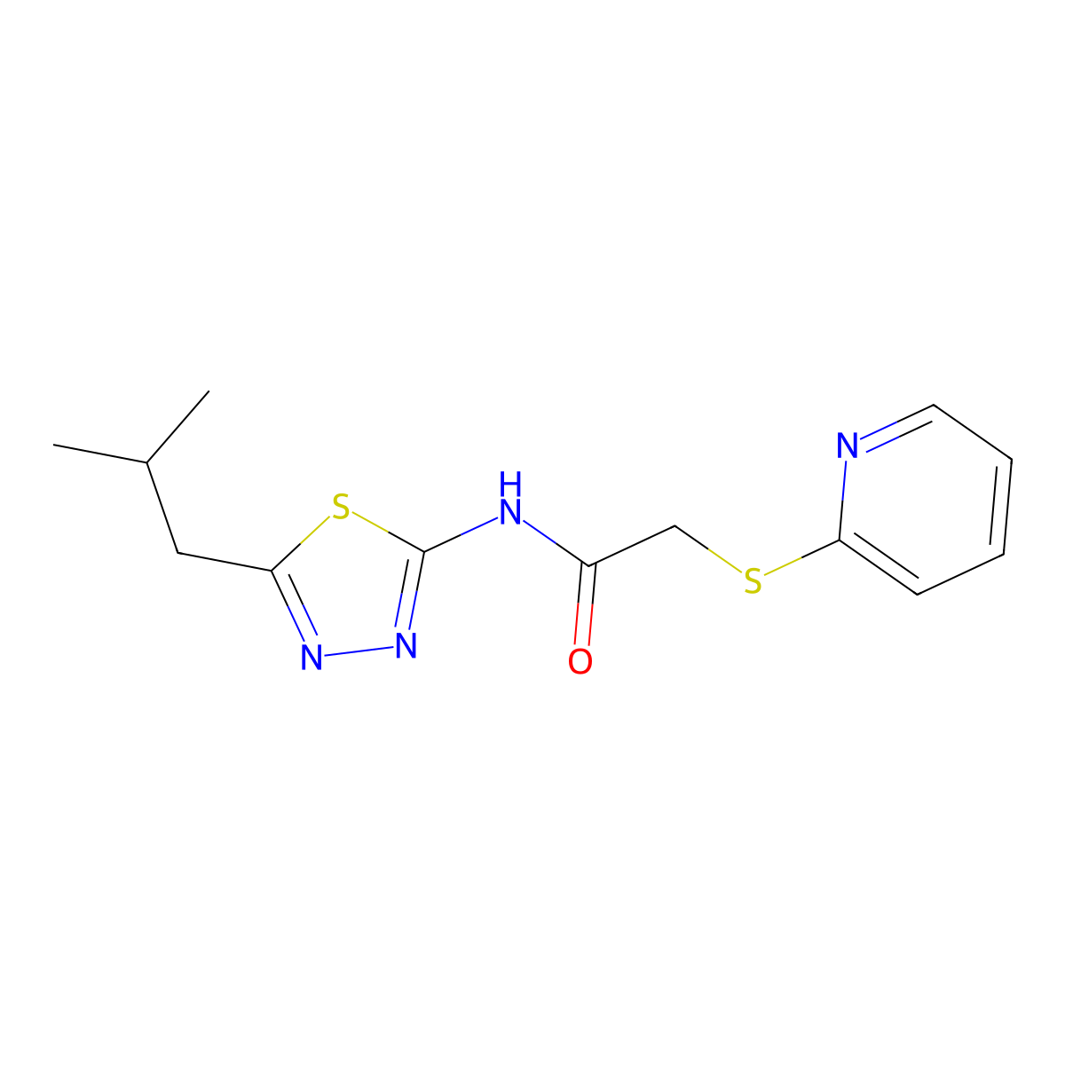 N-[5-(2-methylpropyl)-1,3,4-thiadiazol-2-yl]-2-pyridin-2-ylsulfanylacetamide molecular structure, CAS 462097-52-5