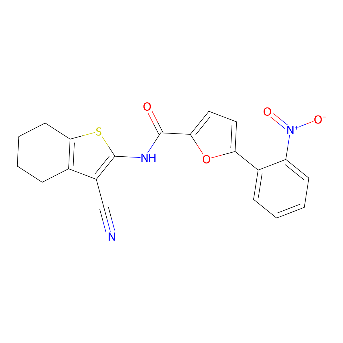 N-(3-cyano-4,5,6,7-tetrahydro-1-benzothiophen-2-yl)-5-(2-nitrophenyl)furan-2-carboxamide molecular structure, CAS 462097-64-9