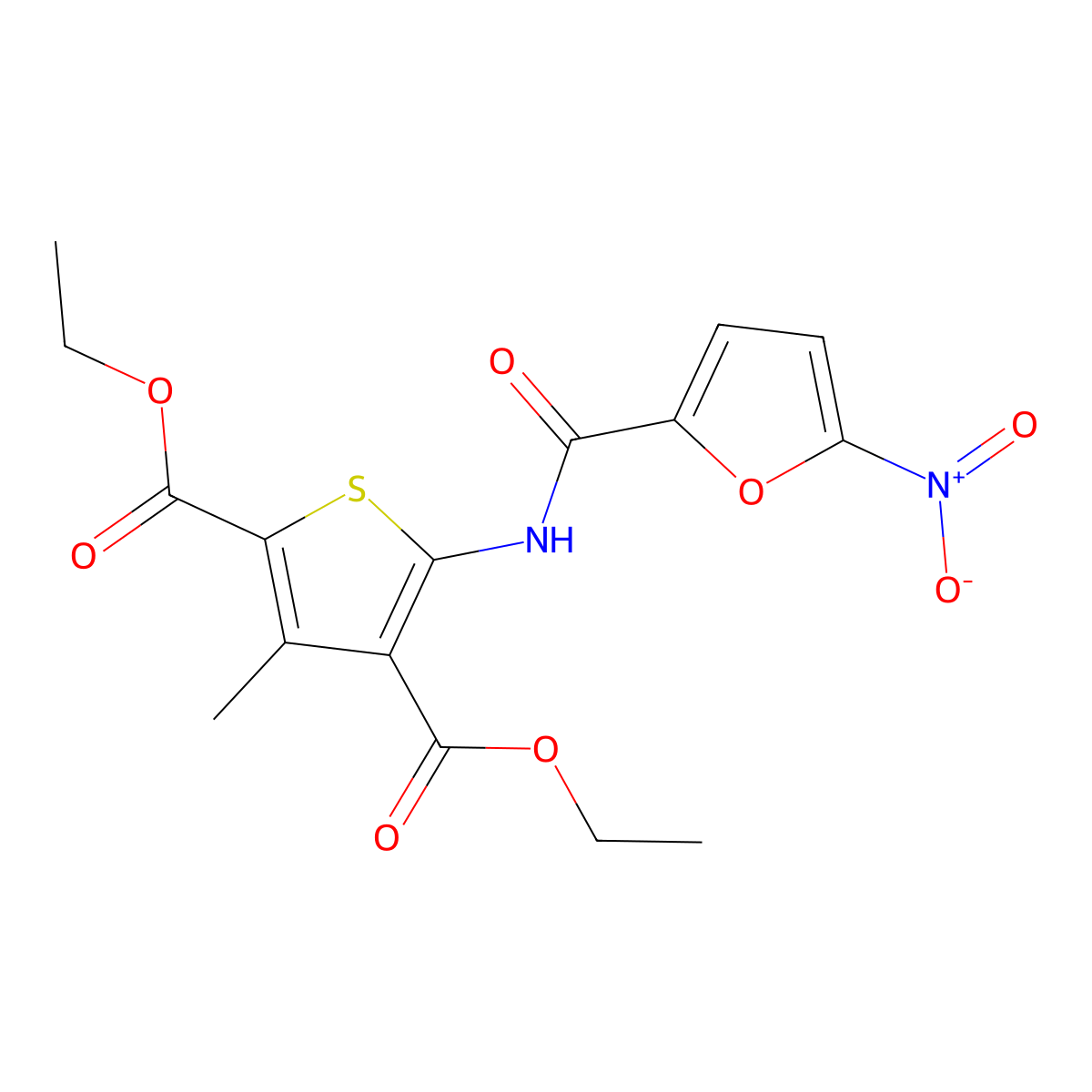 Diethyl 5-({5-nitro-2-furoyl}amino)-3-methyl-2,4-thiophenedicarboxylate molecular structure, CAS 462097-78-5