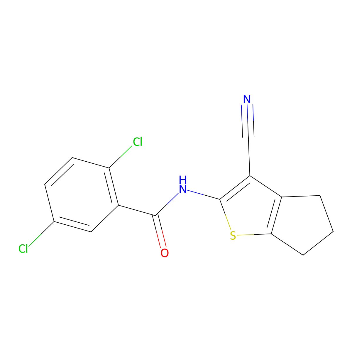 2,5-dichloro-N-(3-cyano-5,6-dihydro-4H-cyclopenta[b]thiophen-2-yl)benzamide molecular structure, CAS 462098-22-2