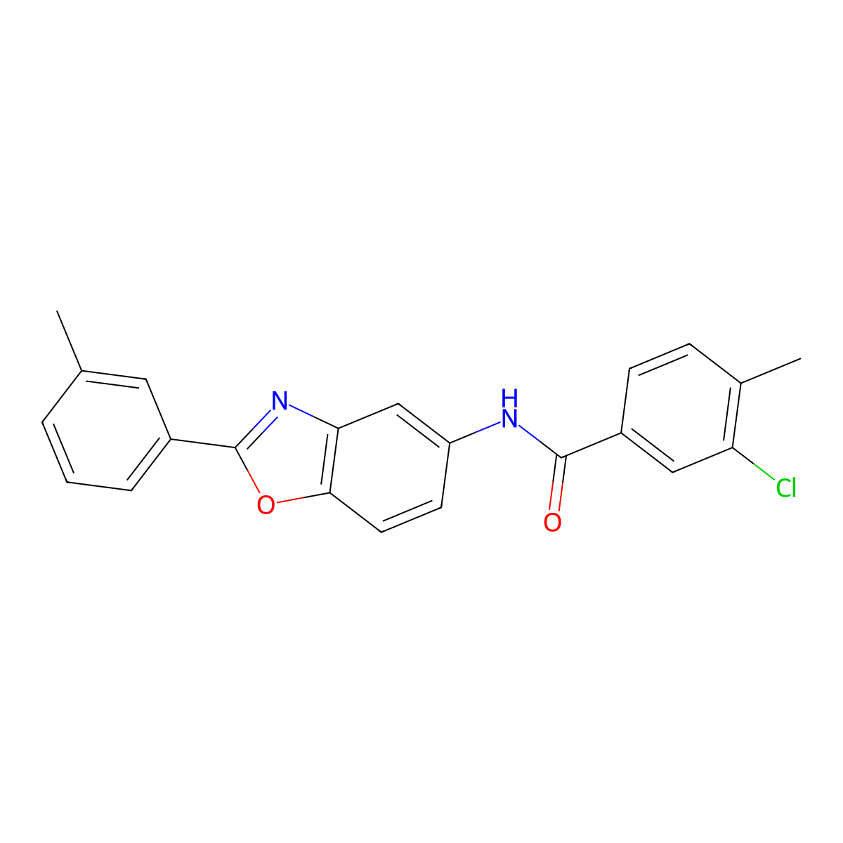 3-chloro-4-methyl-N-[2-(3-methylphenyl)-1,3-benzoxazol-5-yl]benzamide molecular structure, CAS 462098-51-7