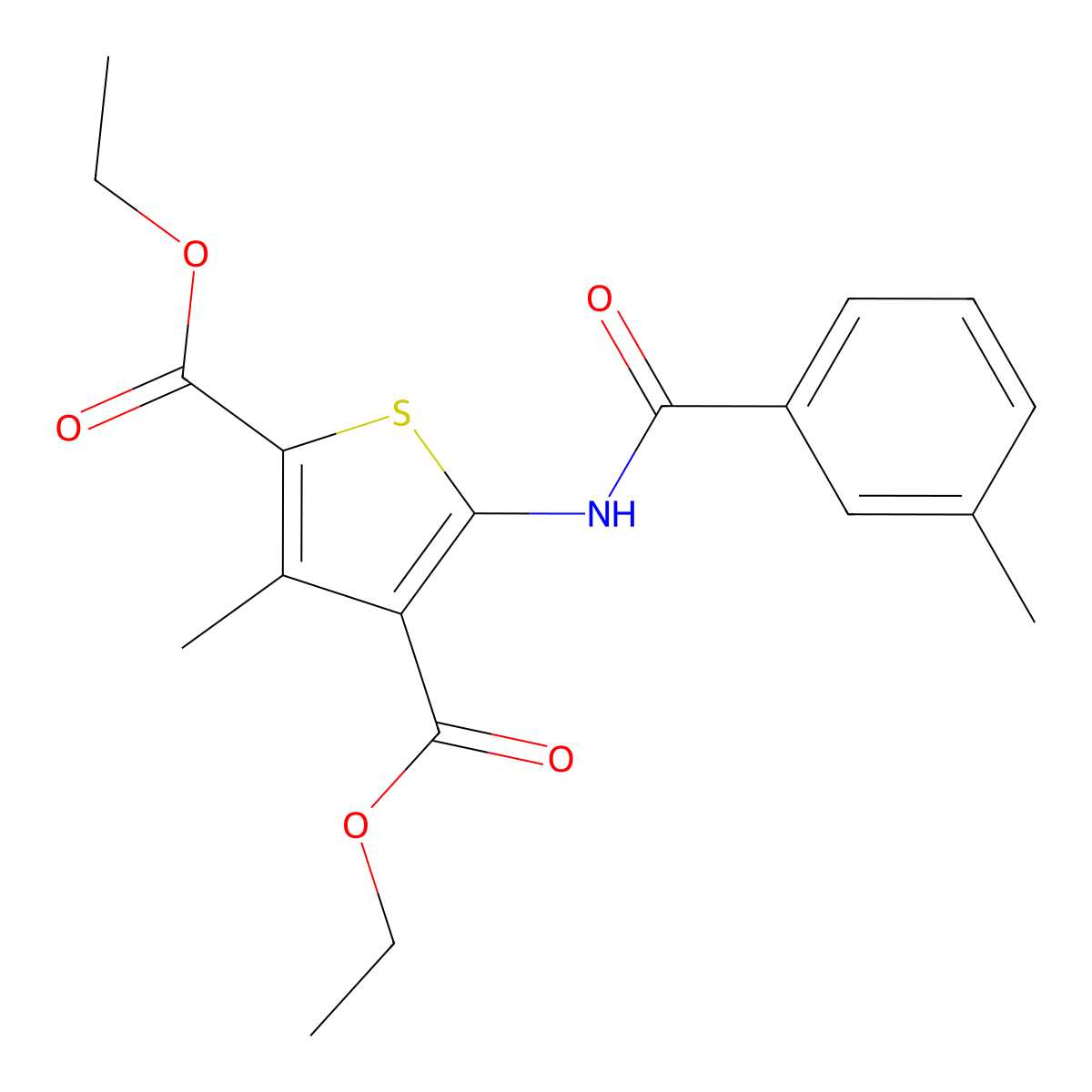 Diethyl 3-methyl-5-(3-methylbenzamido)thiophene-2,4-dicarboxylate molecular structure, CAS 462099-00-9