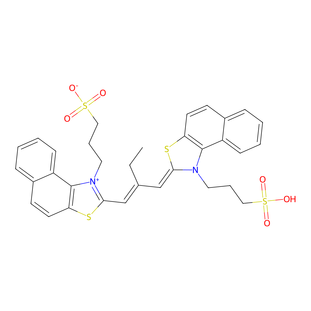 naphtho(1,2-d)thiazolium, 1-(3-sulfopropyl)-2-(2-((1-(3-sulfopropyl)naphtho(1,2-d)thiazol-2(1h)-ylidene)methyl)-1-buten-1-yl)-, inner salt molecular structure, CAS 4622-66-6