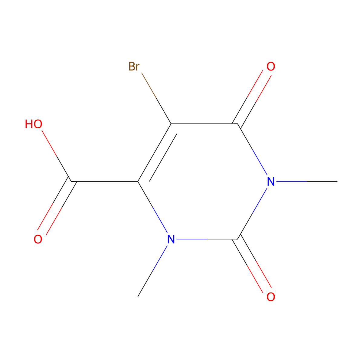 5-Bromo-1,3-dimethyl-2,6-dioxo-1,2,3,6-tetrahydropyrimidine-4-carboxylic acid molecular structure, CAS 4623-25-0