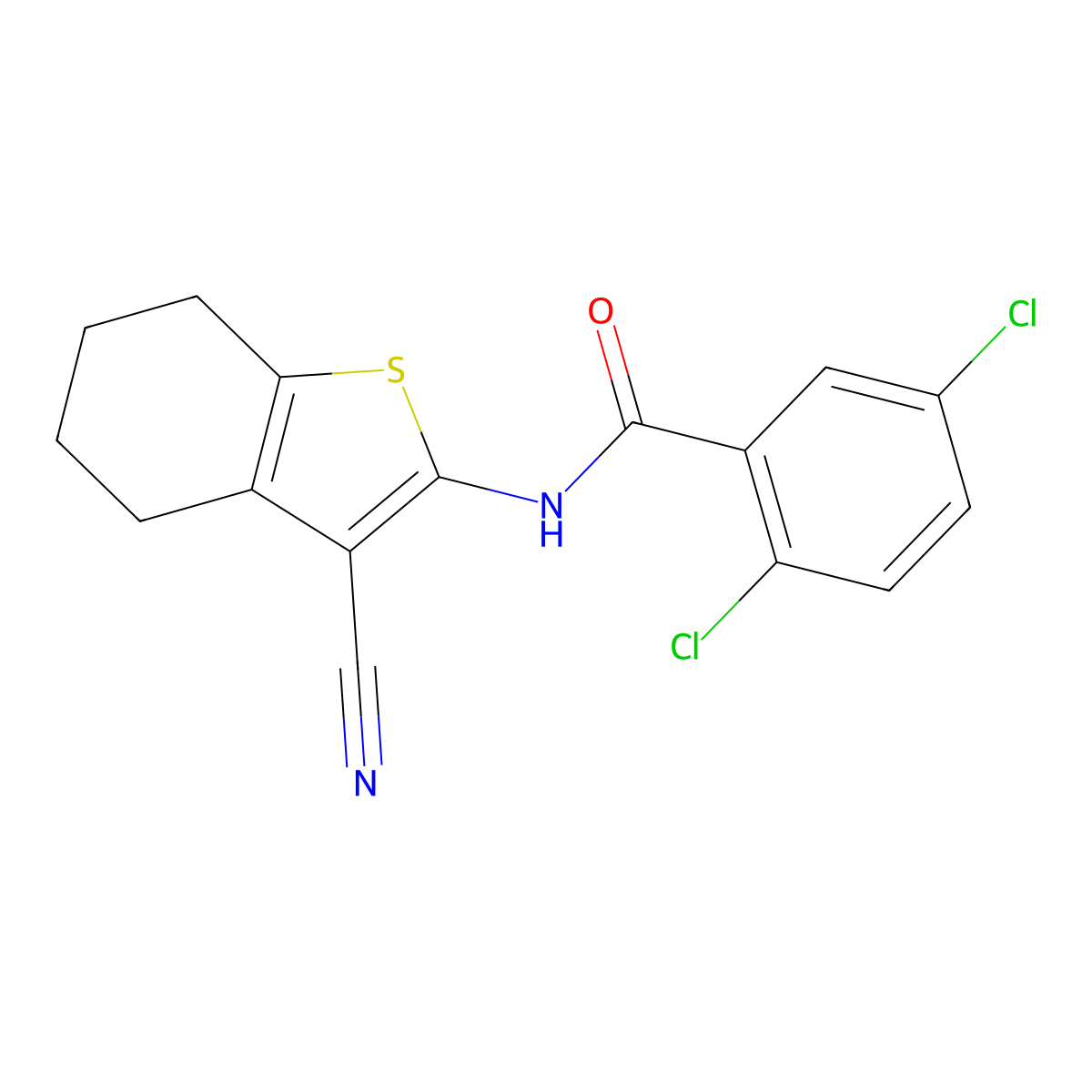 2,5-dichloro-N-(3-cyano-4,5,6,7-tetrahydro-1-benzothiophen-2-yl)benzamide molecular structure, CAS 462601-59-8