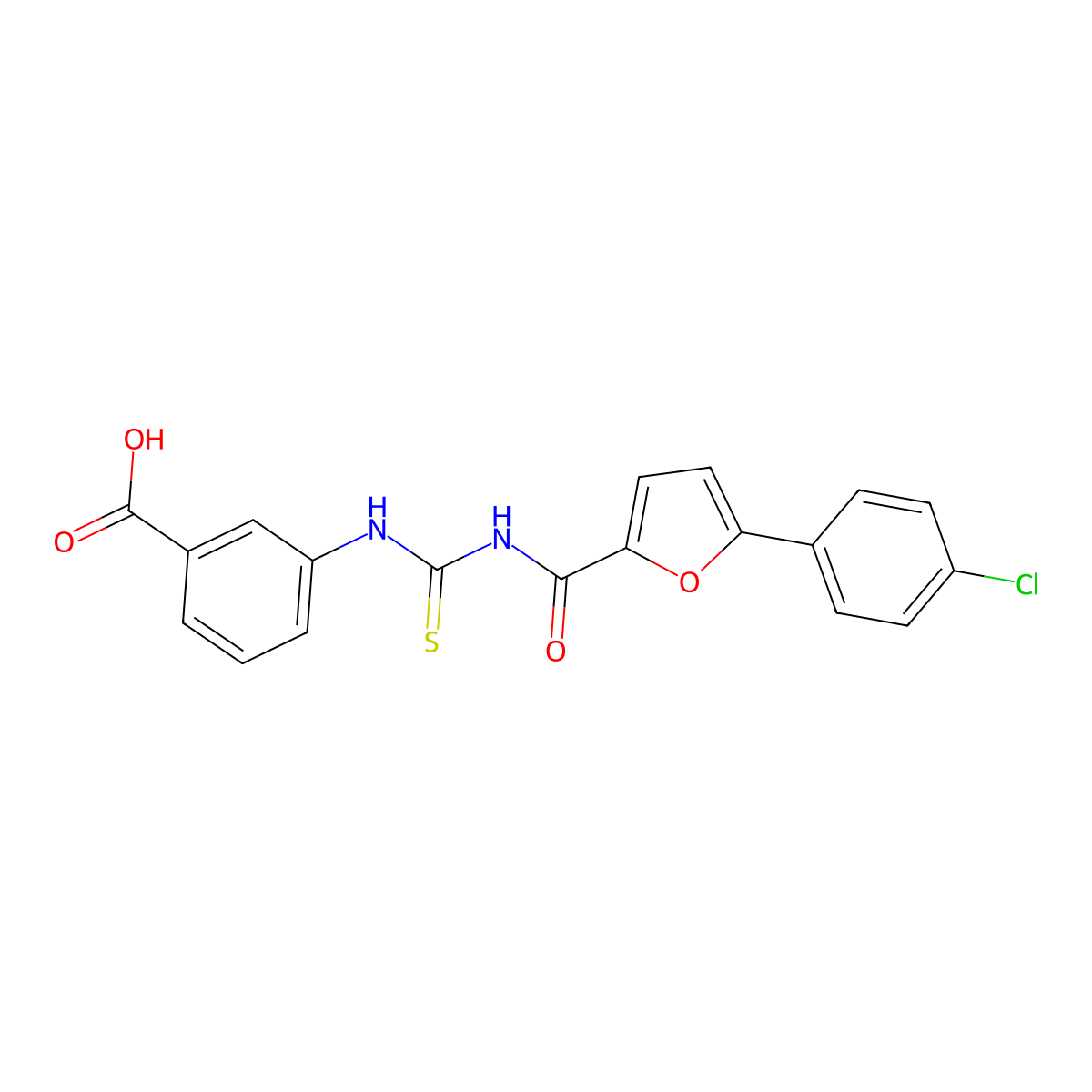 3-[[5-(4-Chlorophenyl)furan-2-carbonyl]carbamothioylamino]benzoic acid molecular structure, CAS 462603-86-7
