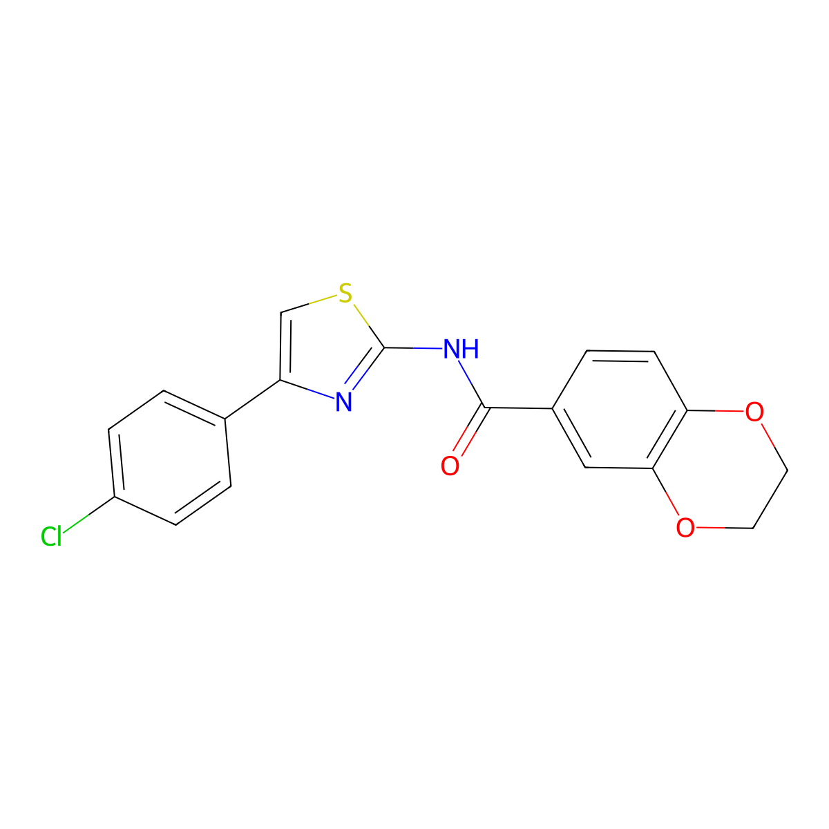 N-[4-(4-chlorophenyl)-1,3-thiazol-2-yl]-2,3-dihydro-1,4-benzodioxine-6-carboxamide molecular structure, CAS 462603-95-8