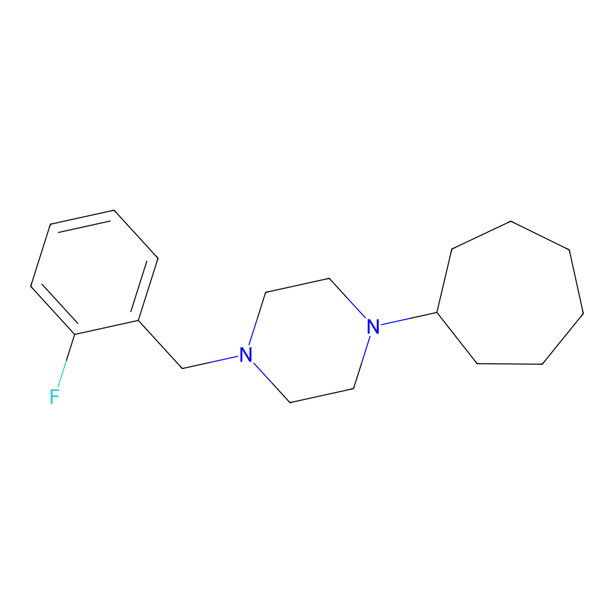 1-Cycloheptyl-4-[(2-fluorophenyl)methyl]piperazine molecular structure, CAS 462605-74-9