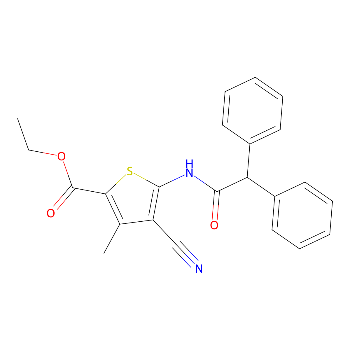 Ethyl 4-cyano-5-(2,2-diphenylacetamido)-3-methylthiophene-2-carboxylate molecular structure, CAS 462614-31-9