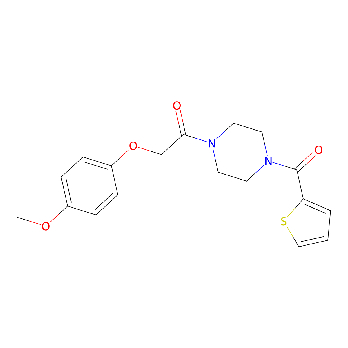 1-[(4-Methoxyphenoxy)acetyl]-4-(2-thienylcarbonyl)piperazine molecular structure, CAS 462614-52-4