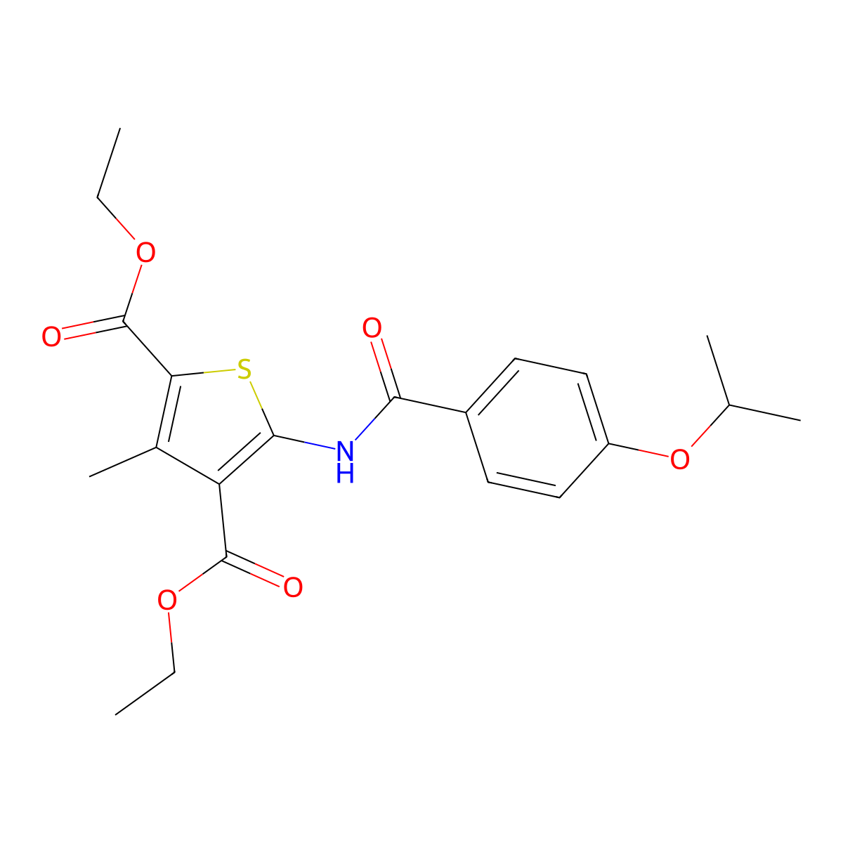 Diethyl 5-(4-isopropoxybenzamido)-3-methylthiophene-2,4-dicarboxylate molecular structure, CAS 462615-33-4