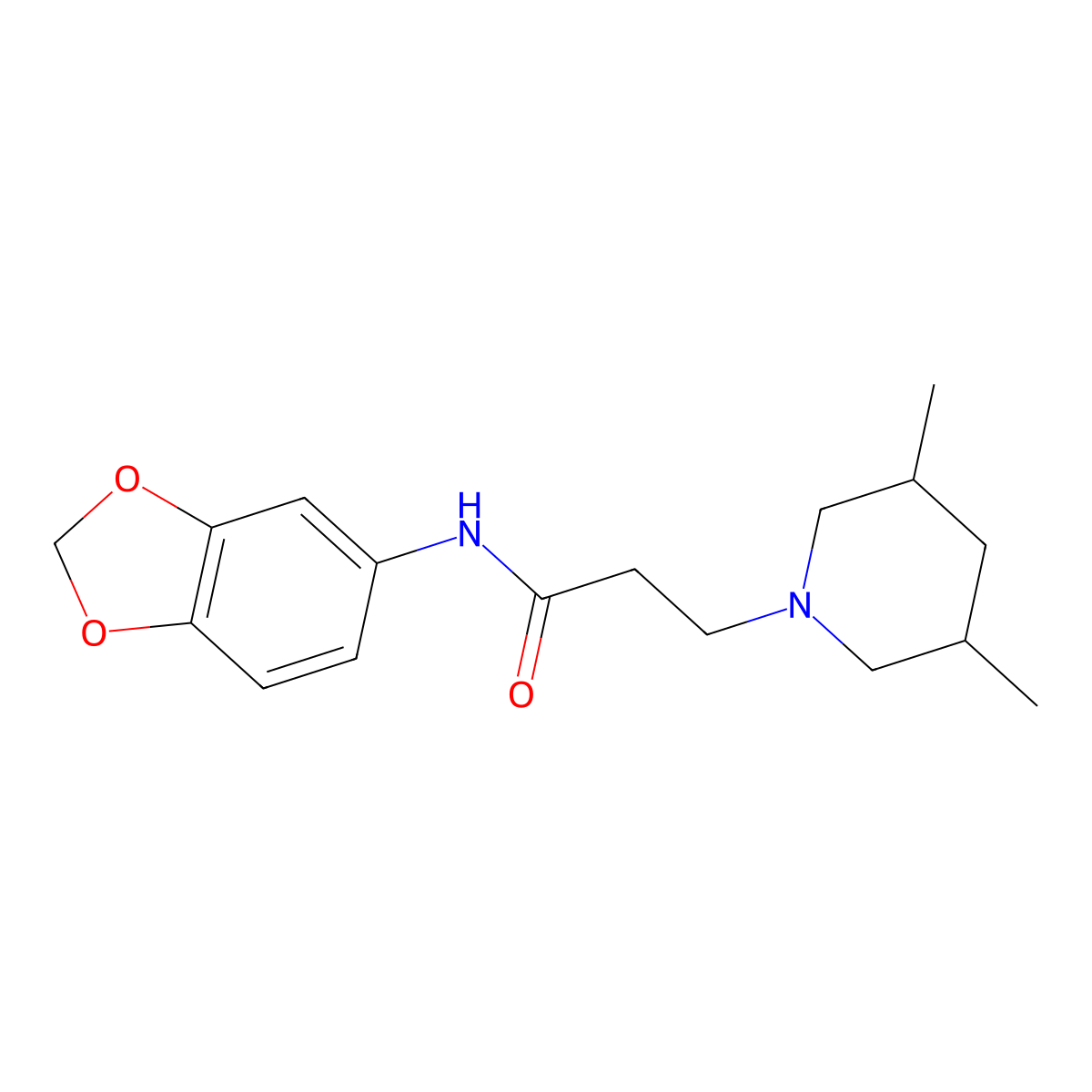 N-(1,3-benzodioxol-5-yl)-3-(3,5-dimethylpiperidin-1-yl)propanamide molecular structure, CAS 462615-61-8