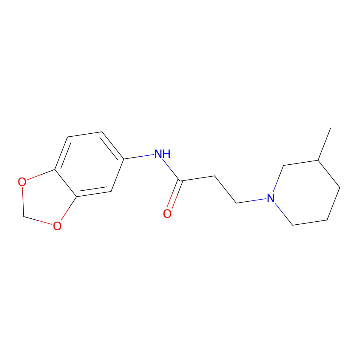 N-(1,3-benzodioxol-5-yl)-3-(3-methylpiperidin-1-yl)propanamide molecular structure, CAS 462616-13-3