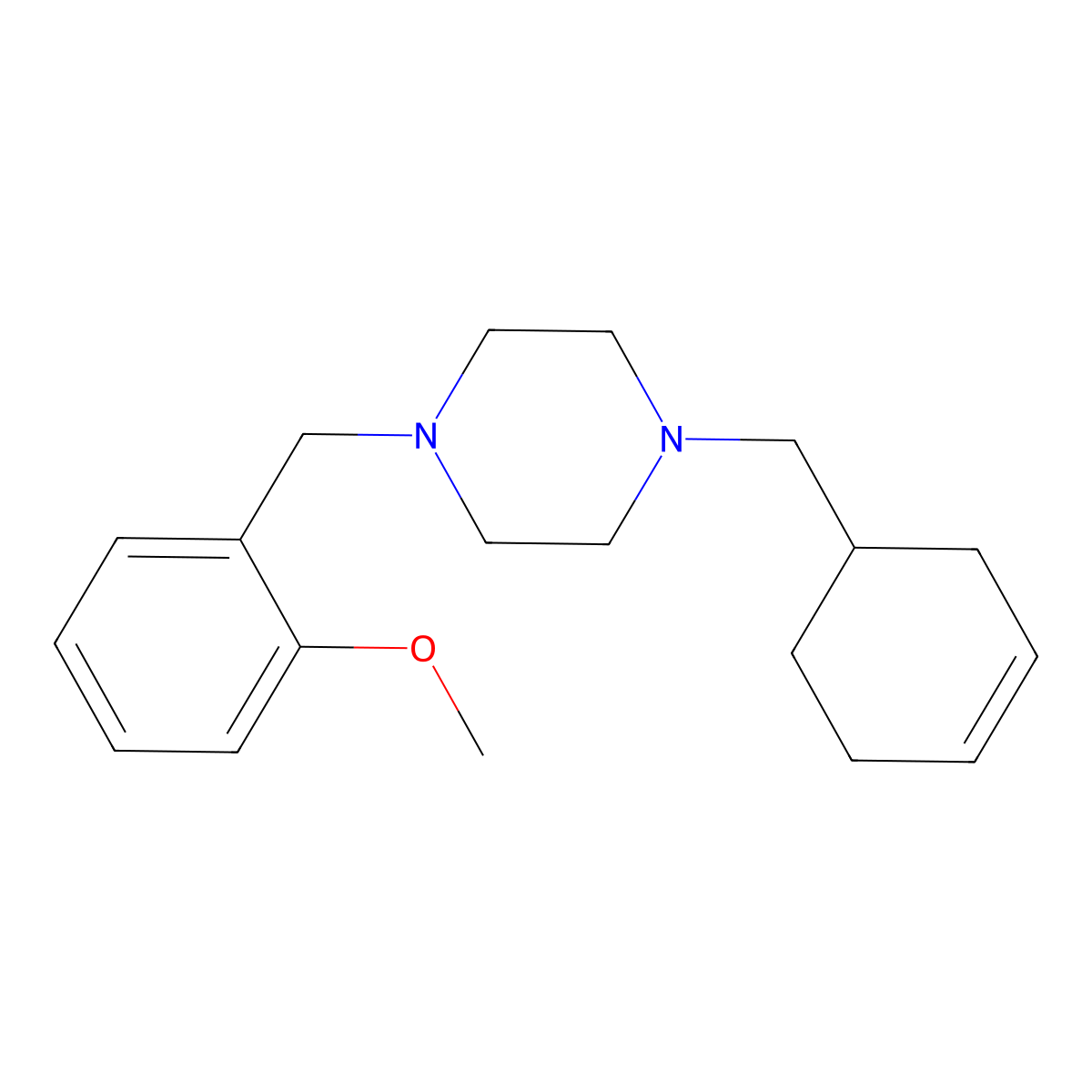 1-(Cyclohex-3-en-1-ylmethyl)-4-(2-methoxybenzyl)piperazine molecular structure, CAS 462616-73-5