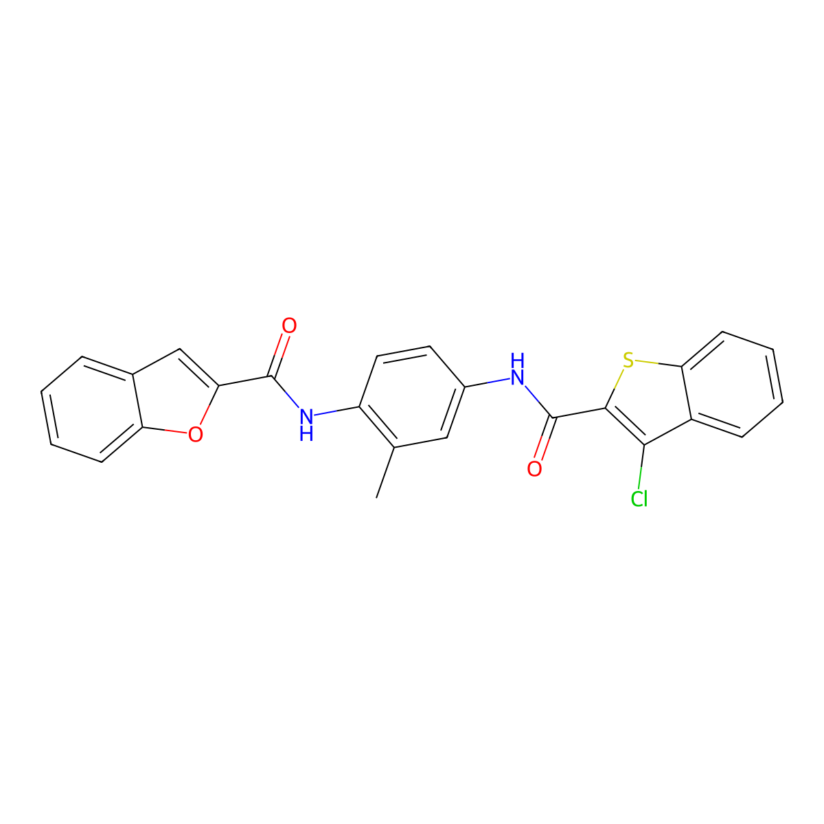 N-[4-[(3-chloro-1-benzothiophene-2-carbonyl)amino]-2-methylphenyl]-1-benzofuran-2-carboxamide molecular structure, CAS 462617-81-8