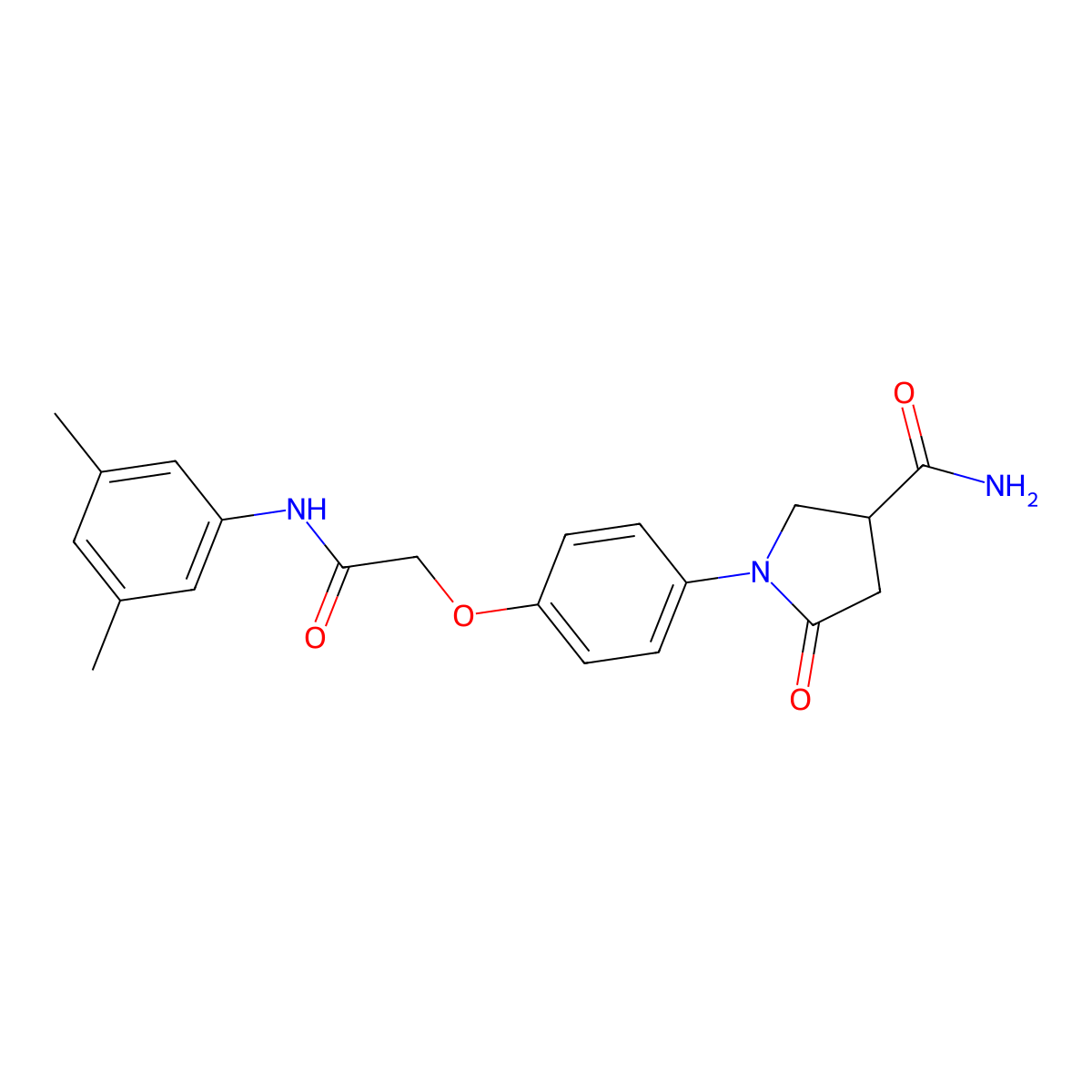 1-[4-[2-(3,5-Dimethylanilino)-2-oxoethoxy]phenyl]-5-oxopyrrolidine-3-carboxamide molecular structure, CAS 462618-77-5