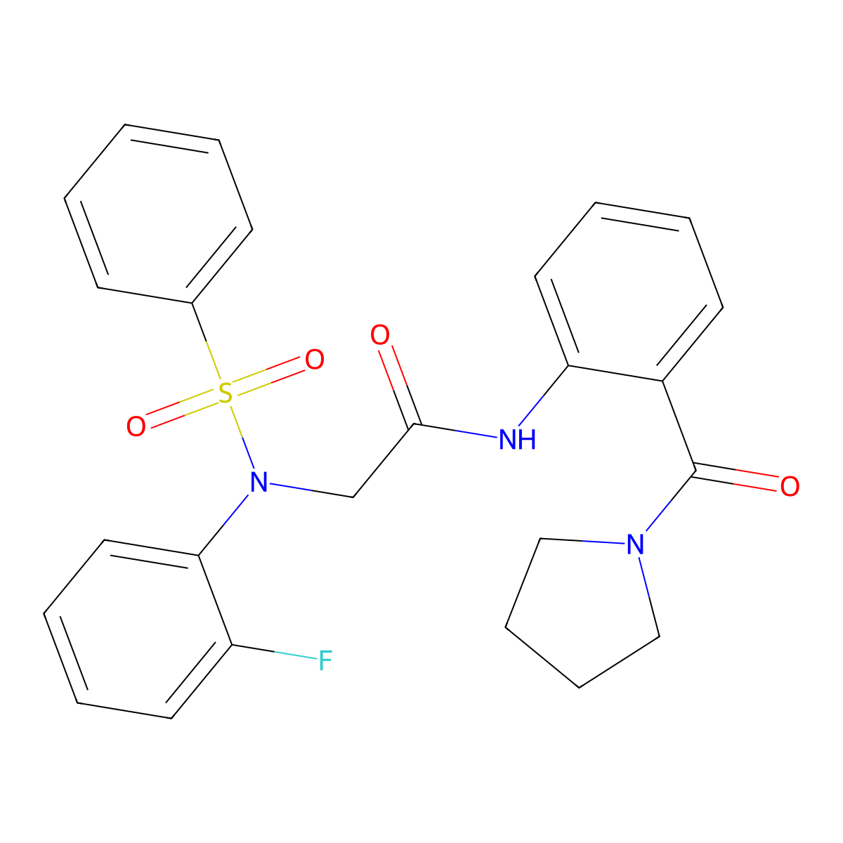2-[N-(benzenesulfonyl)-2-fluoroanilino]-N-[2-(pyrrolidine-1-carbonyl)phenyl]acetamide molecular structure, CAS 462621-79-0