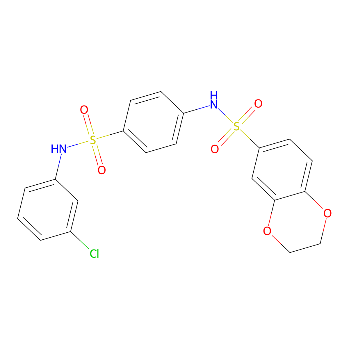 N-{4-[(3-chlorophenyl)sulfamoyl]phenyl}-2,3-dihydro-1,4-benzodioxine-6-sulfonamide molecular structure, CAS 462621-94-9