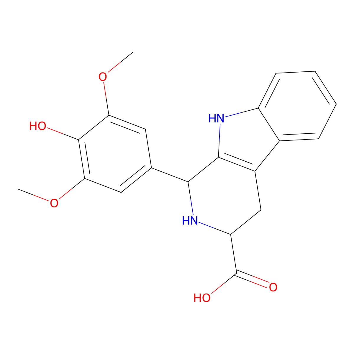 1-(4-hydroxy-3,5-dimethoxyphenyl)-2,3,4,9-tetrahydro-1H-pyrido[3,4-b]indole-3-carboxylic acid molecular structure, CAS 462630-20-2