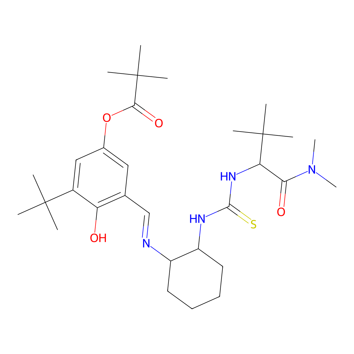 3-((E)-(((1R,2R)-2-(((1S)-1-((Dimethylamino)carbonyl]-2,2-dimethylpropyl)thioureido)cyclohexyl)imino)methyl)-5-(tert-butyl)-4-hydrox molecular structure, CAS 462632-54-8