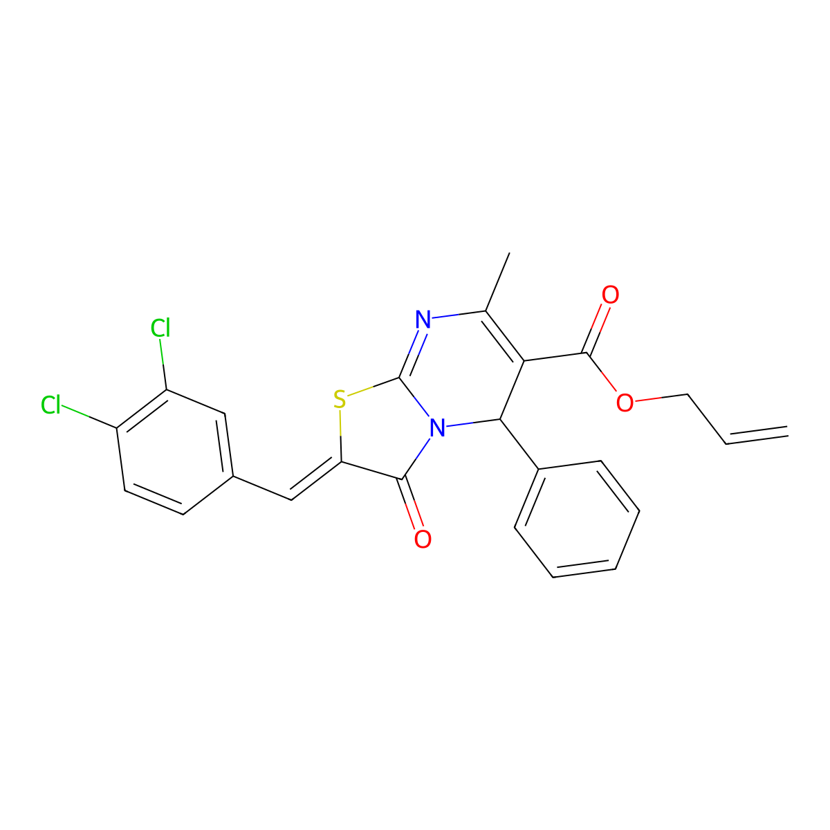 prop-2-enyl 2-[(3,4-dichlorophenyl)methylidene]-7-methyl-3-oxo-5-phenyl-5H-[1,3]thiazolo[3,2-a]pyrimidine-6-carboxylate molecular structure, CAS 4629-76-9