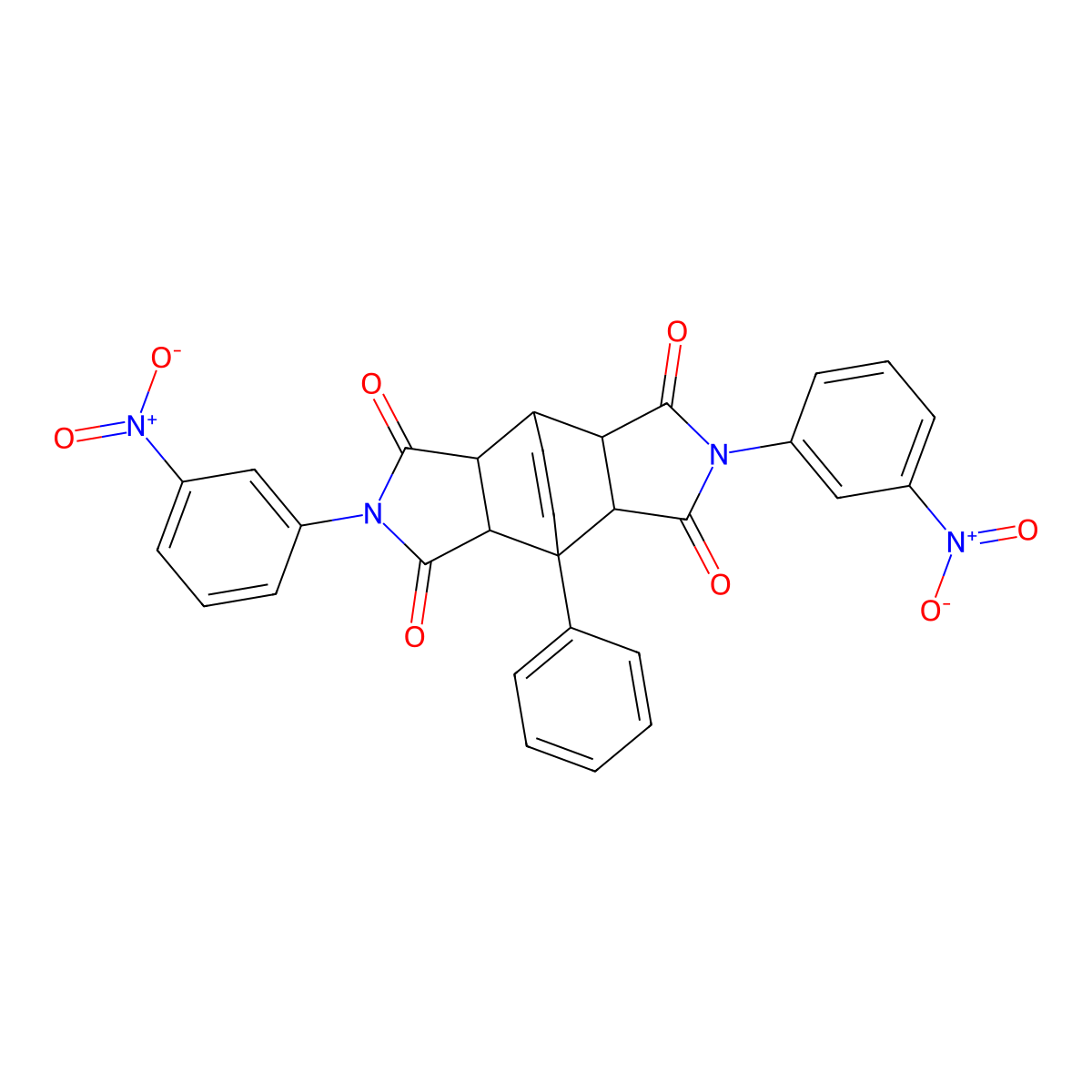 4,10-Bis(3-nitrophenyl)-1-phenyl-4,10-diazatetracyclo[5.5.2.0~2,6~.0~8,12~]tetradec-13-ene-3,5,9,11-tetrone molecular structure, CAS 463298-34-2