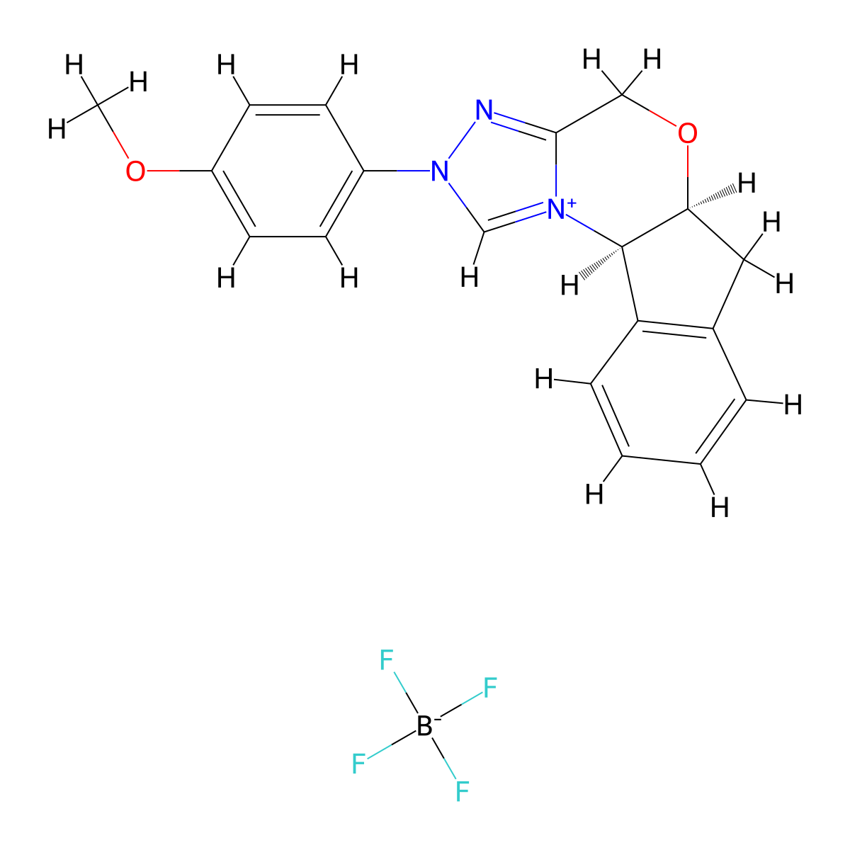 (5aS,10bR)-5a,10b-Dihydro-2-(4-methoxyphenyl)-4H,6H-indeno[2,1-b][1,2,4]triazolo[4,3-d][1,4]oxazinium tetrafluoroborate molecular structure, CAS 463326-78-5
