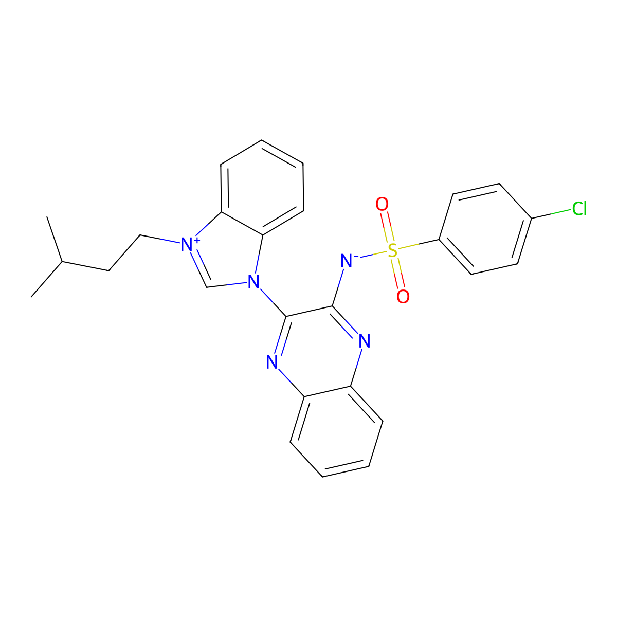 (4-Chlorophenyl)sulfonyl-[3-[3-(3-methylbutyl)benzimidazol-3-ium-1-yl]quinoxalin-2-yl]azanide molecular structure, CAS 4634-94-0