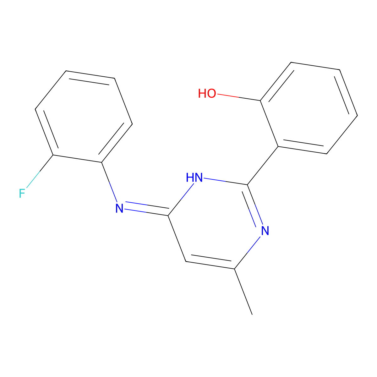 2-[4-(2-Fluoro-phenylamino)-6-methyl-pyrimidin-2-yl]-phenol molecular structure, CAS 4635-72-7