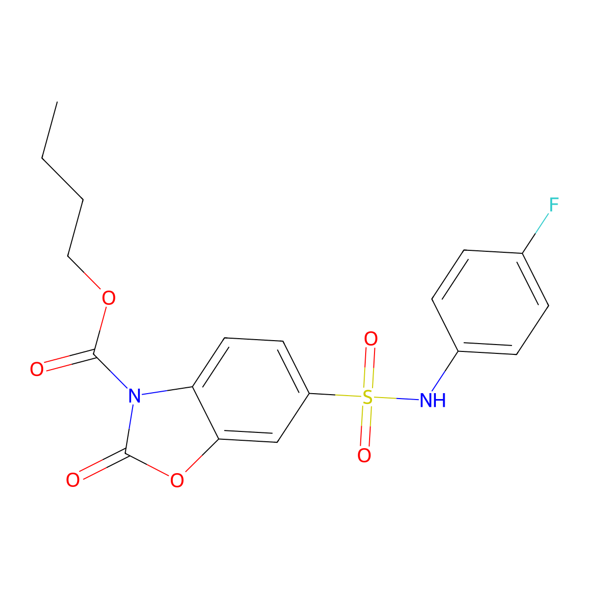 butyl 6-[(4-fluorophenyl)sulfamoyl]-2-oxo-1,3-benzoxazole-3(2H)-carboxylate molecular structure, CAS 4638-42-0