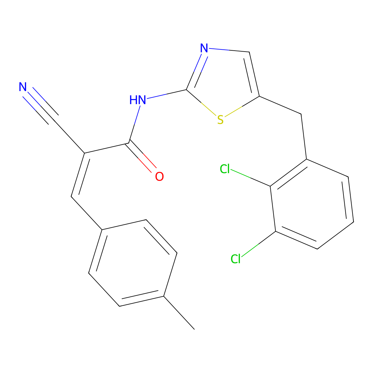 2-Cyano-N-[5-[(2,3-dichlorophenyl)methyl]-2-thiazolyl]-3-(4-methylphenyl)-2-propenamide molecular structure, CAS 463970-68-5
