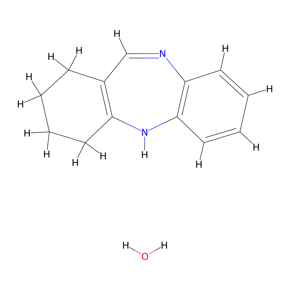 5H-Dibenzo(b,e)(1,4)diazepine, 1,2,3,4-tetrahydro-, hydrate molecular structure, CAS 46410-78-0