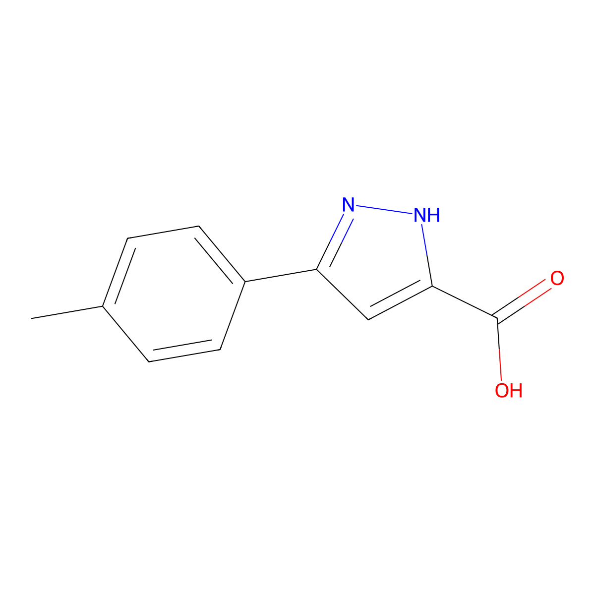 3-(4-methylphenyl)-1H-pyrazole-5-carboxylic acid molecular structure, CAS 46413-67-6