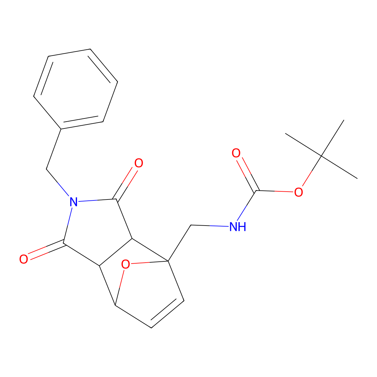 tert-butyl ((2-benzyl-1,3-dioxo-2,3,3a,4,7,7a-hexahydro-1H-4,7-epoxyisoindol-4-yl)methyl)carbamate molecular structure, CAS 464155-50-8