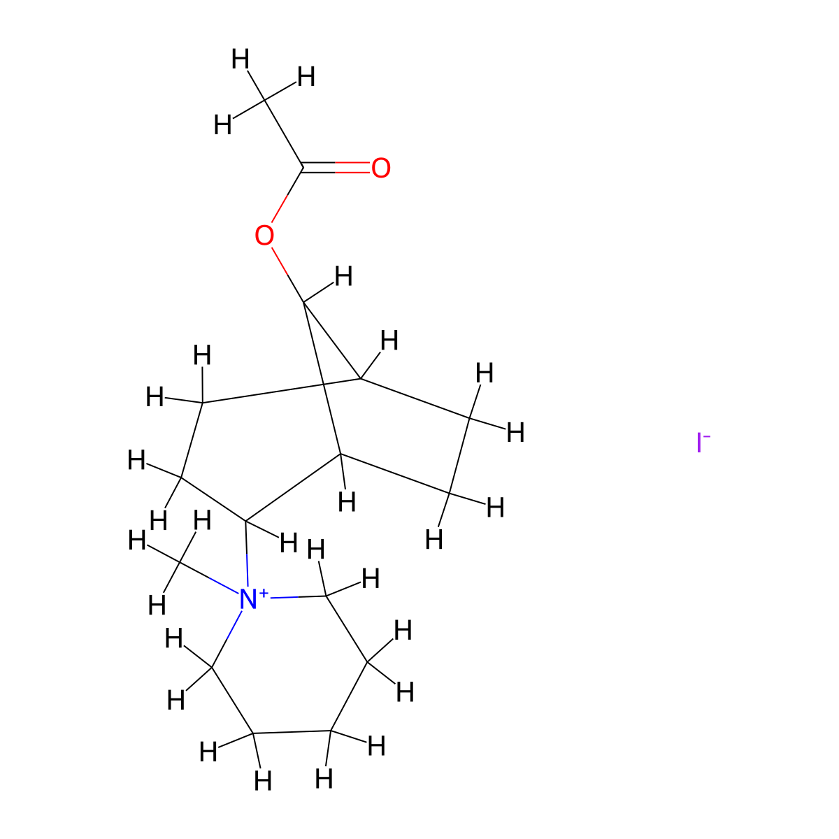 [4-(1-Methylpiperidin-1-ium-1-yl)-8-bicyclo[3.2.1]octanyl] acetate;iodide molecular structure, CAS 464156-07-8