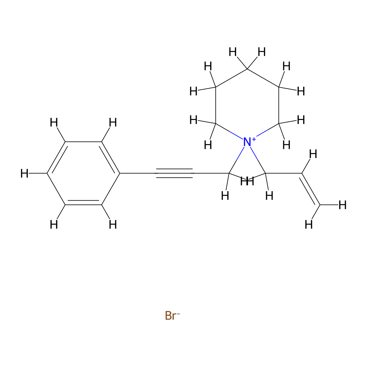 1-Allyl-1-(3-phenyl-prop-2-yn-1-yl)piperidinium bromide molecular structure, CAS 464156-57-8
