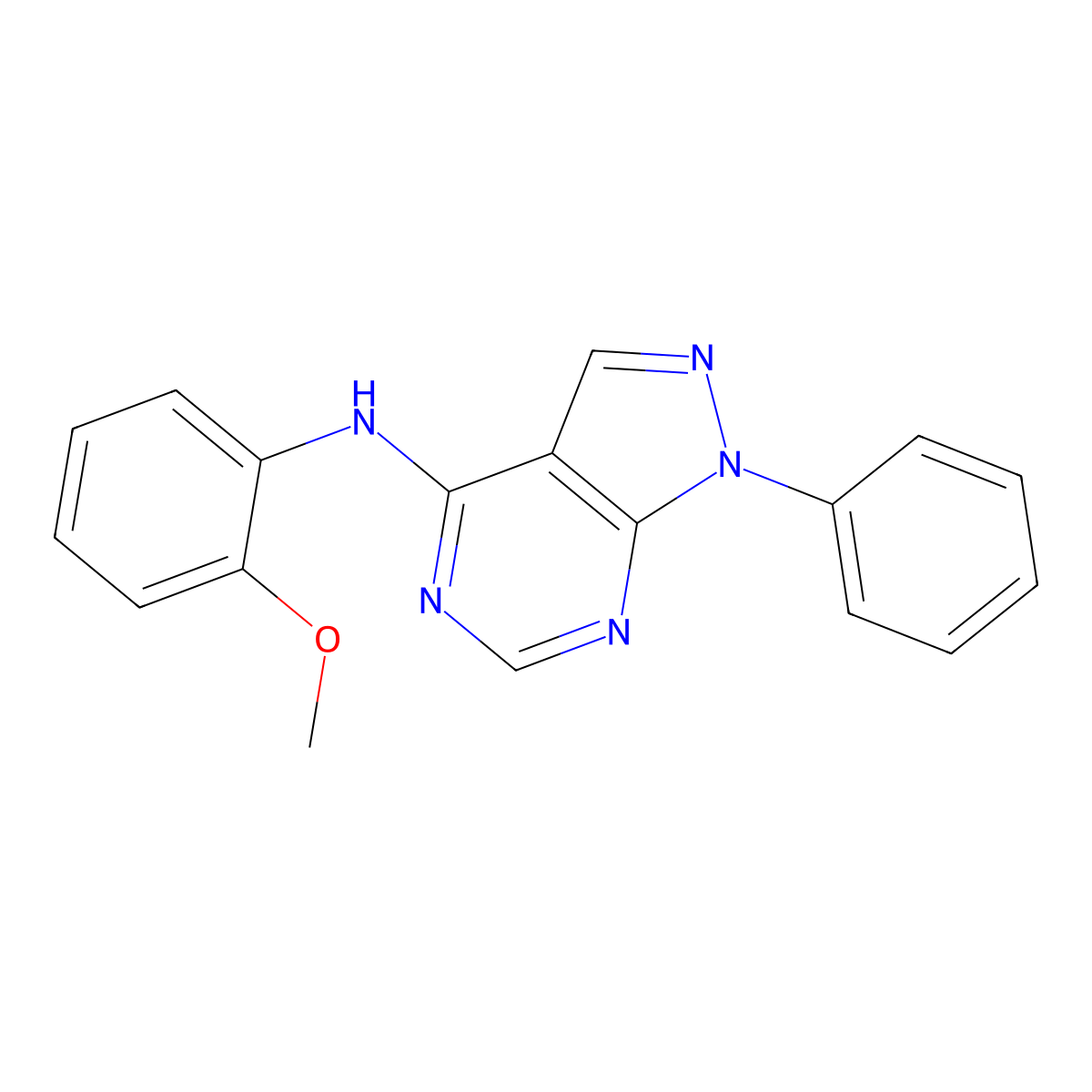 N-(2-methoxyphenyl)-1-phenyl-1H-pyrazolo[3,4-d]pyrimidin-4-amine molecular structure, CAS 4643-19-0