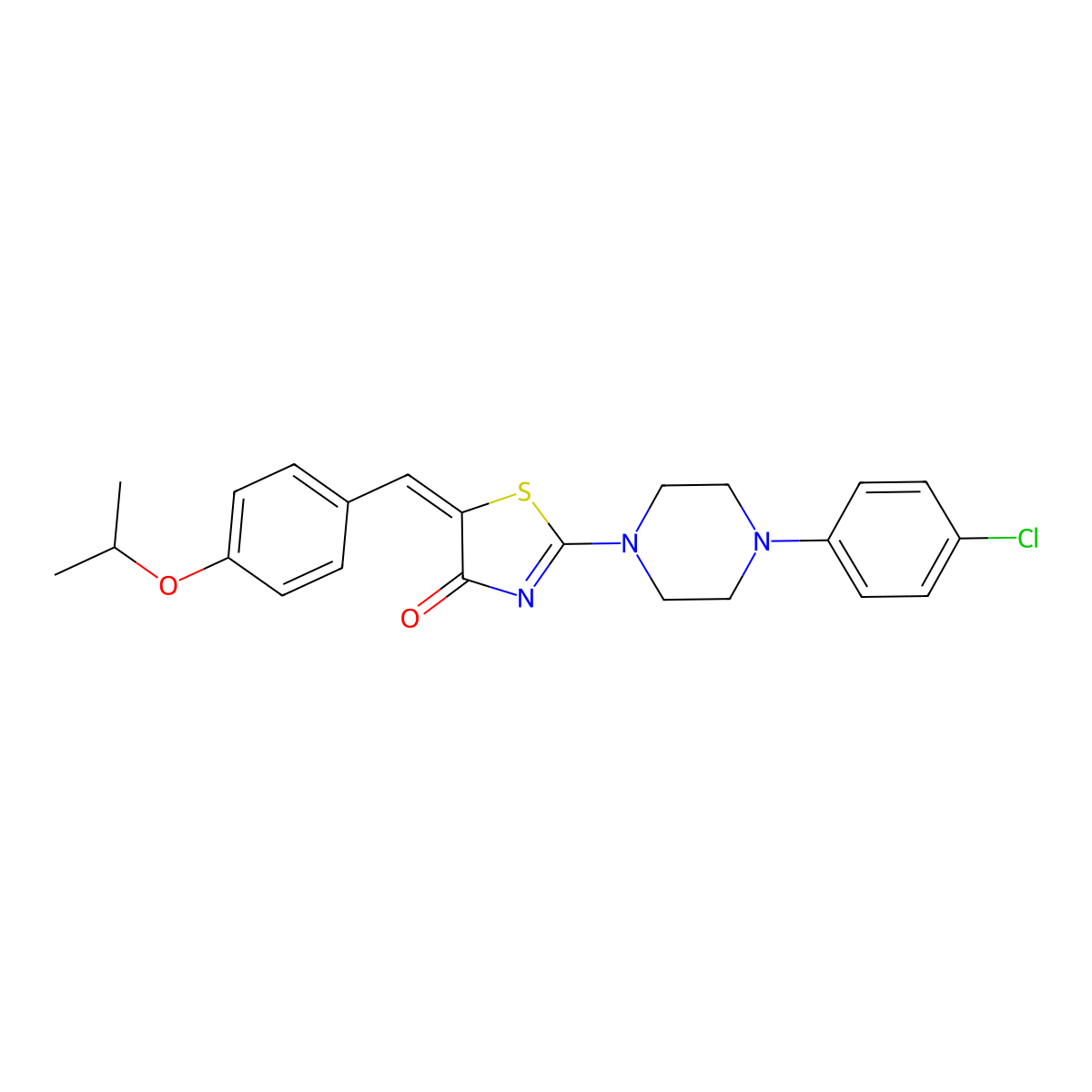 2-[4-(4-Chlorophenyl)piperazin-1-yl]-5-[(4-propan-2-yloxyphenyl)methylidene]-1,3-thiazol-4-one molecular structure, CAS 4644-39-7