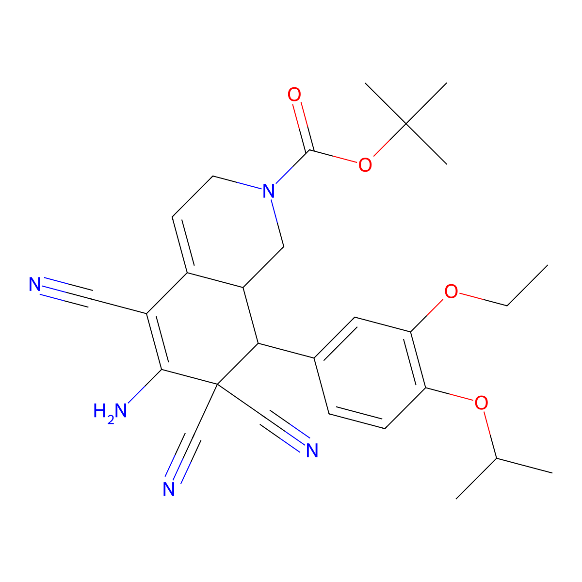 Tert-butyl 6-amino-5,7,7-tricyano-8-(3-ethoxy-4-propan-2-yloxyphenyl)-1,3,8,8a-tetrahydroisoquinoline-2-carboxylate molecular structure, CAS 4645-55-0
