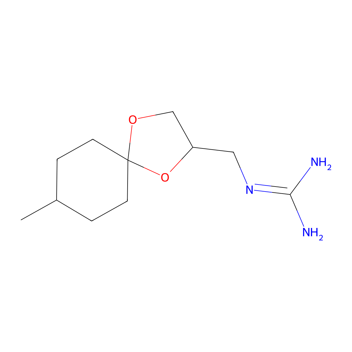 1-((8-Methyl-1,4-dioxaspiro[4.5]decan-2-yl)methyl)guanidine molecular structure, CAS 46477-48-9