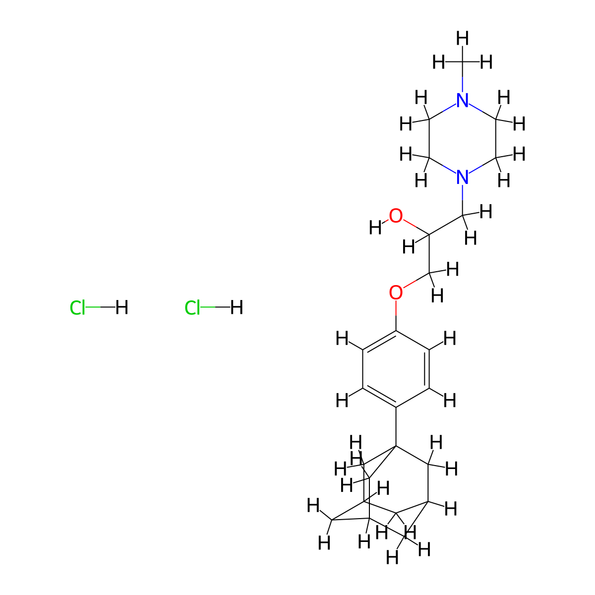 1-(4-((3r,5r,7r)-Adamantan-1-yl)phenoxy)-3-(4-methylpiperazin-1-yl)propan-2-ol dihydrochloride molecular structure, CAS 464877-24-5