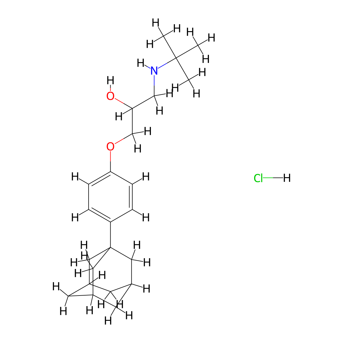 1-(4-Adamantanylphenoxy)-3-[(tert-butyl)amino]propan-2-ol, chloride molecular structure, CAS 464877-27-8