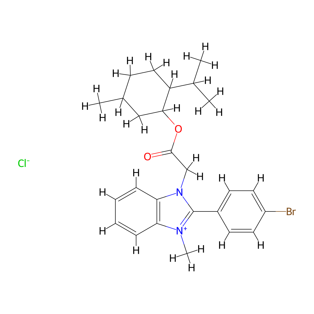 2-(4-Bromophenyl)-1-(2-((2-isopropyl-5-methylcyclohexyl)oxy)-2-oxoethyl)-3-methyl-1h-benzo[d]imidazol-3-ium chloride molecular structure, CAS 464877-60-9