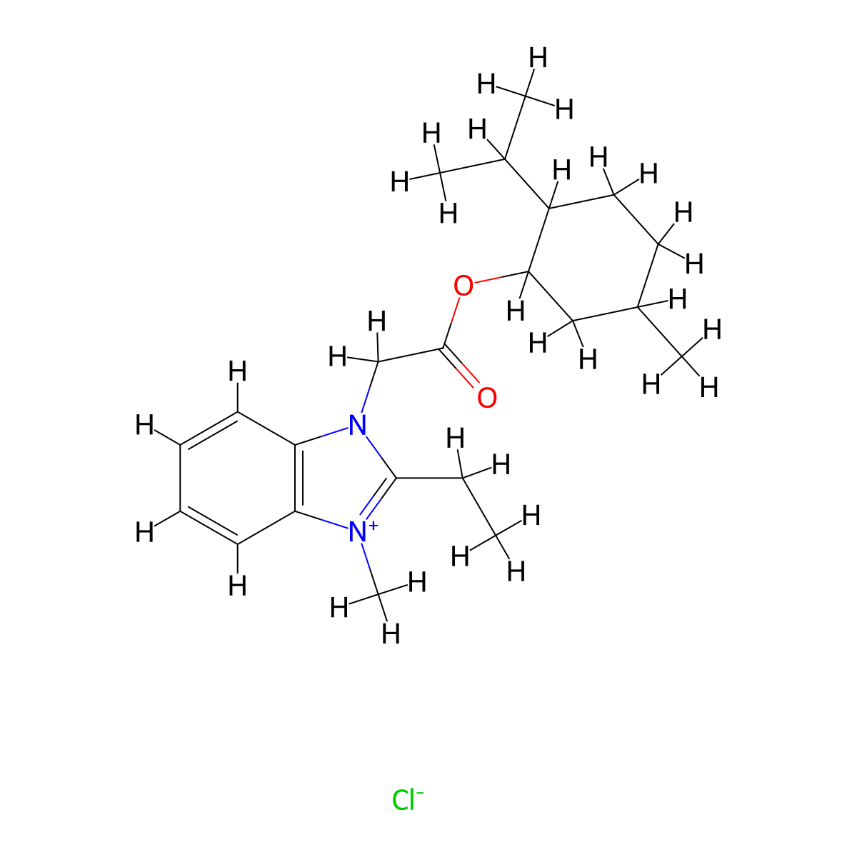 2-Ethyl-3-(2-((2-isopropyl-5-methylcyclohexyl)oxy)-2-oxoethyl)-1-methyl-1H-benzo[d]imidazol-3-ium chloride molecular structure, CAS 464877-62-1