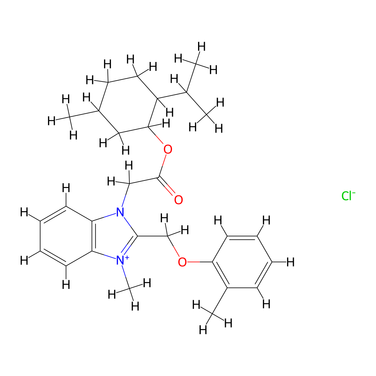 1-(2-((2-Isopropyl-5-methylcyclohexyl)oxy)-2-oxoethyl)-3-methyl-2-((o-tolyloxy)methyl)-1h-benzo[d]imidazol-3-ium chloride molecular structure, CAS 464877-64-3