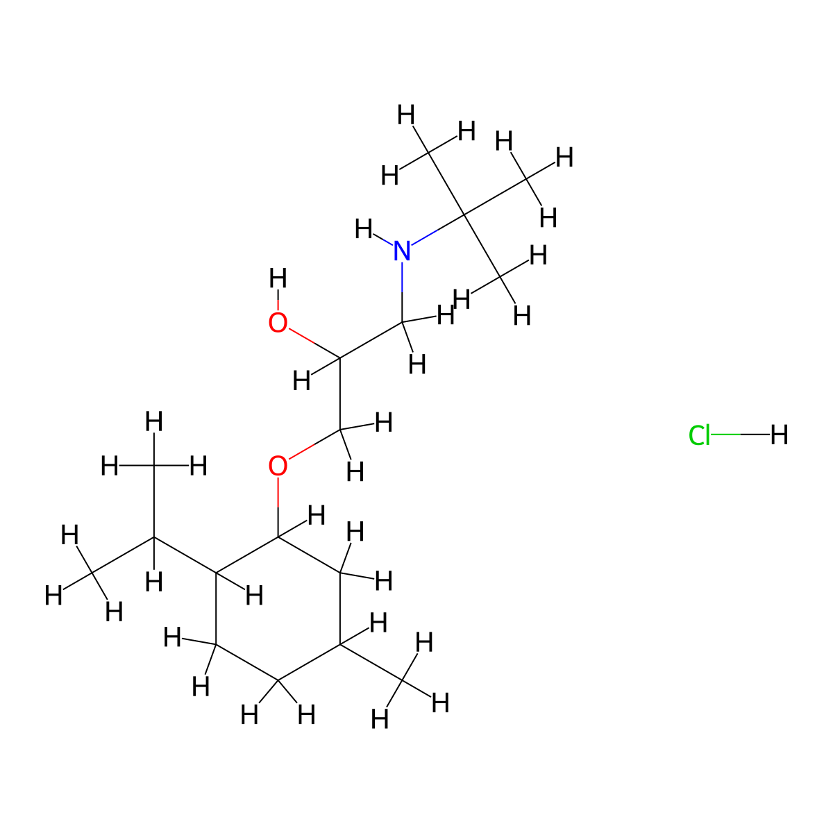 1-(Tert-butylamino)-3-((2-isopropyl-5-methylcyclohexyl)oxy)propan-2-ol hydrochloride molecular structure, CAS 464920-70-5
